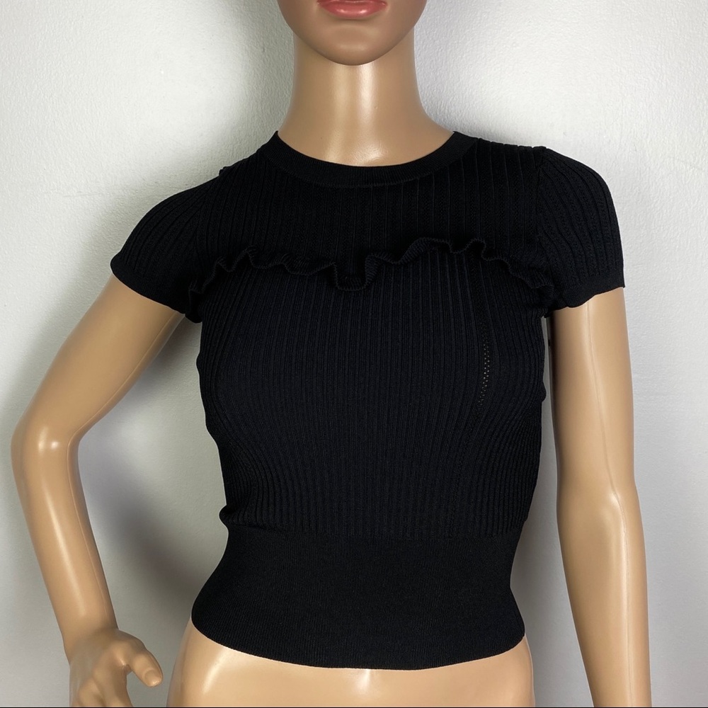 NEW CINQ A SEPT BLACK RIBBED TOP - Picture 2 of 6